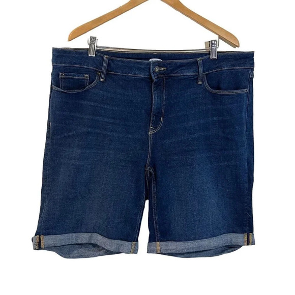 Old Navy Dark Wash Shorts Plus Size 22 Stretch Cotton Cuffed Hem Blue Denim - Picture 1 of 8